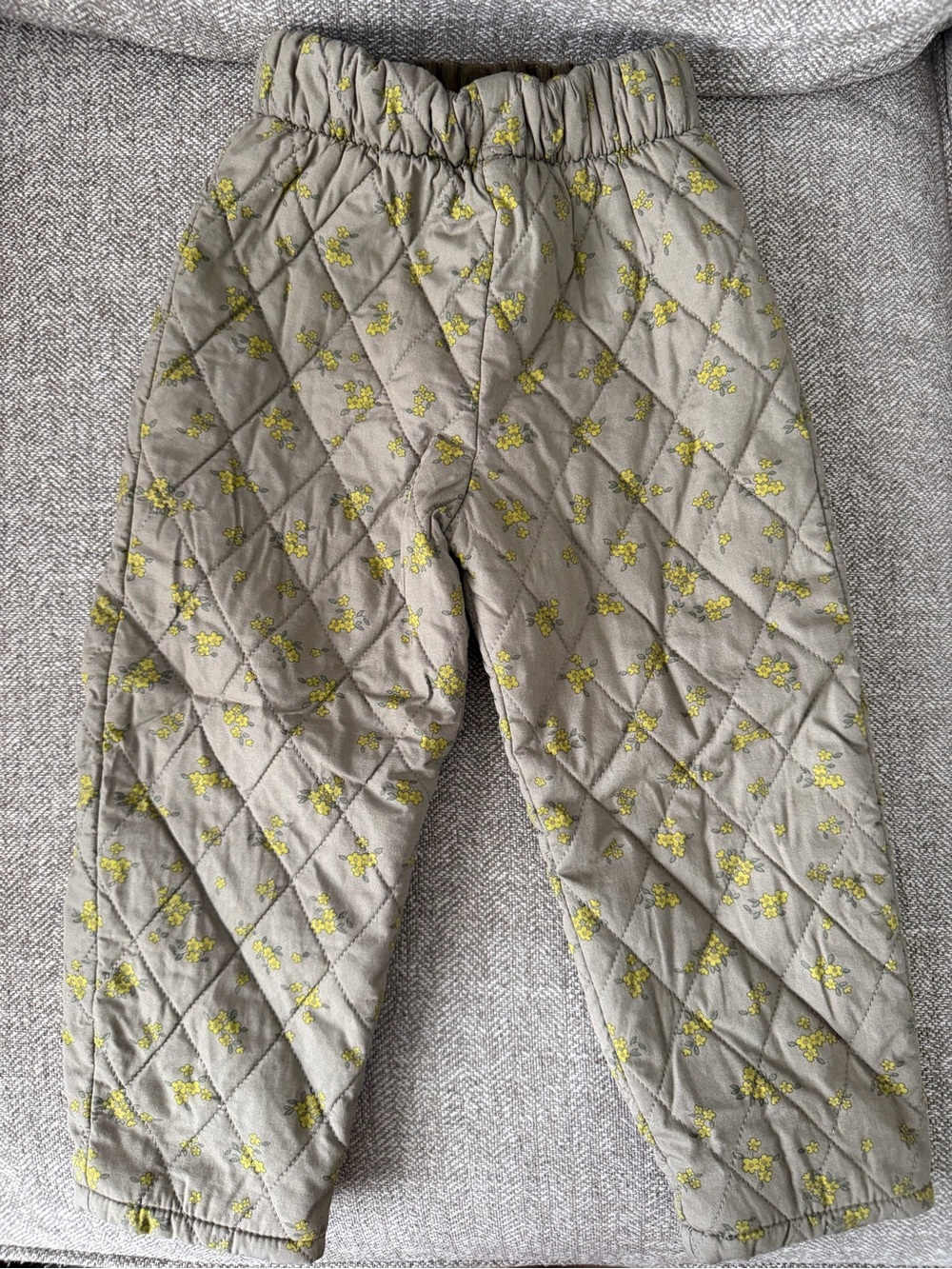 Zara Olive Green Quilted Pajama Pants with Yellow Floral Motif